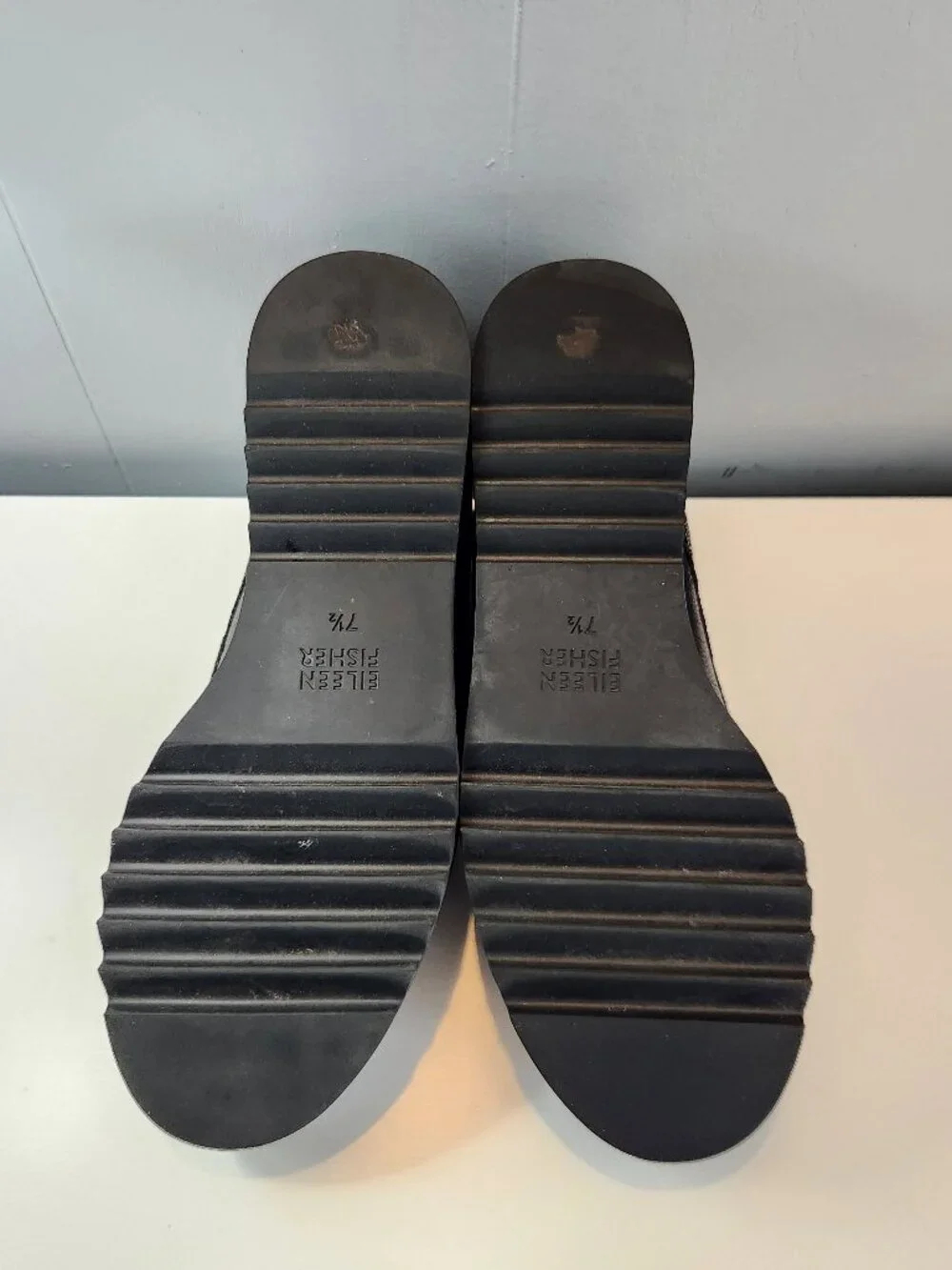 Eileen Fisher Black Leather Platform Slip-On Shoes Loafers - Picture 9 of 11